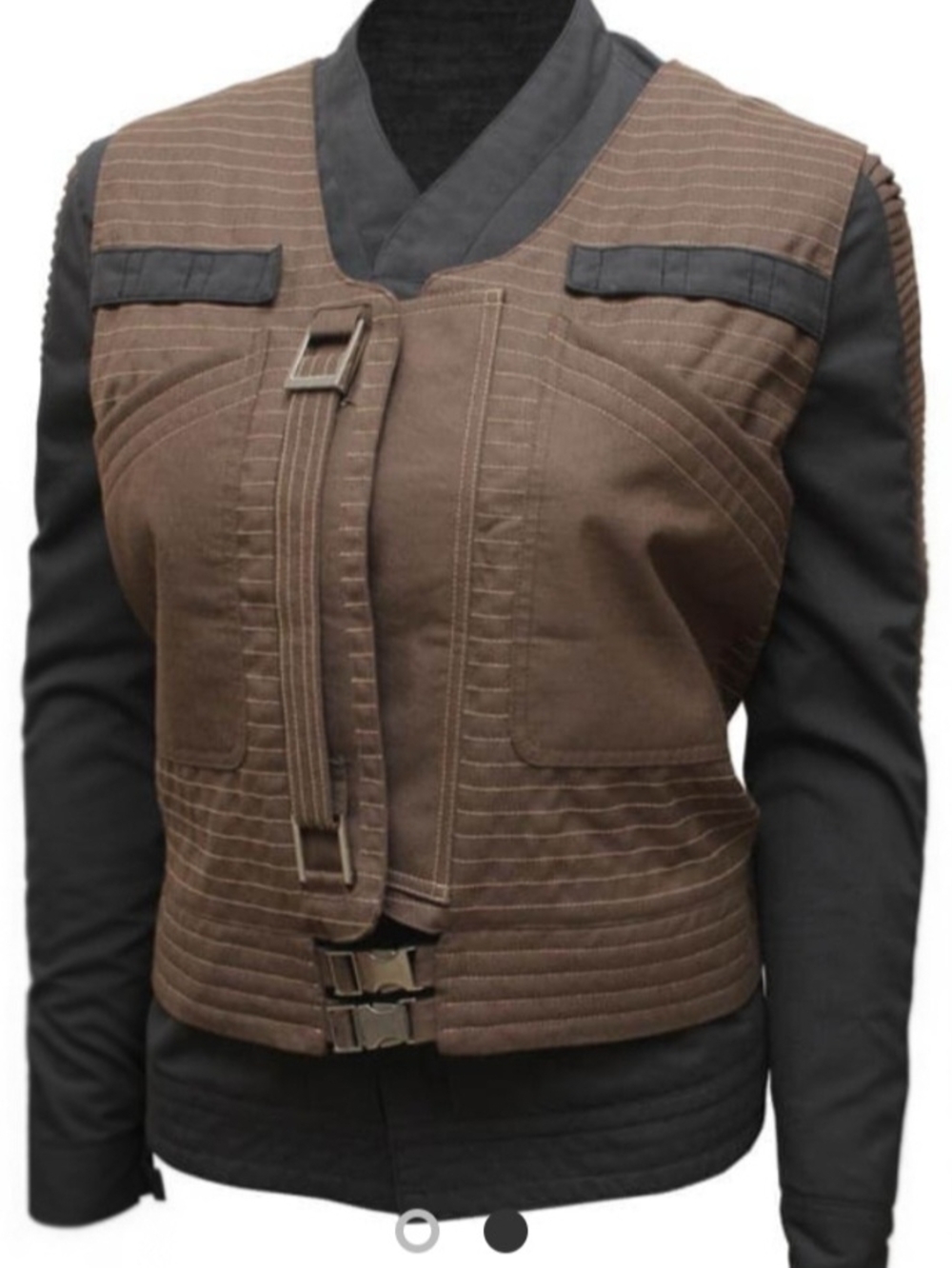 Star Wars Womens Brown Quilted Utility Jacket with Black Sleeves - Picture 3 of 7